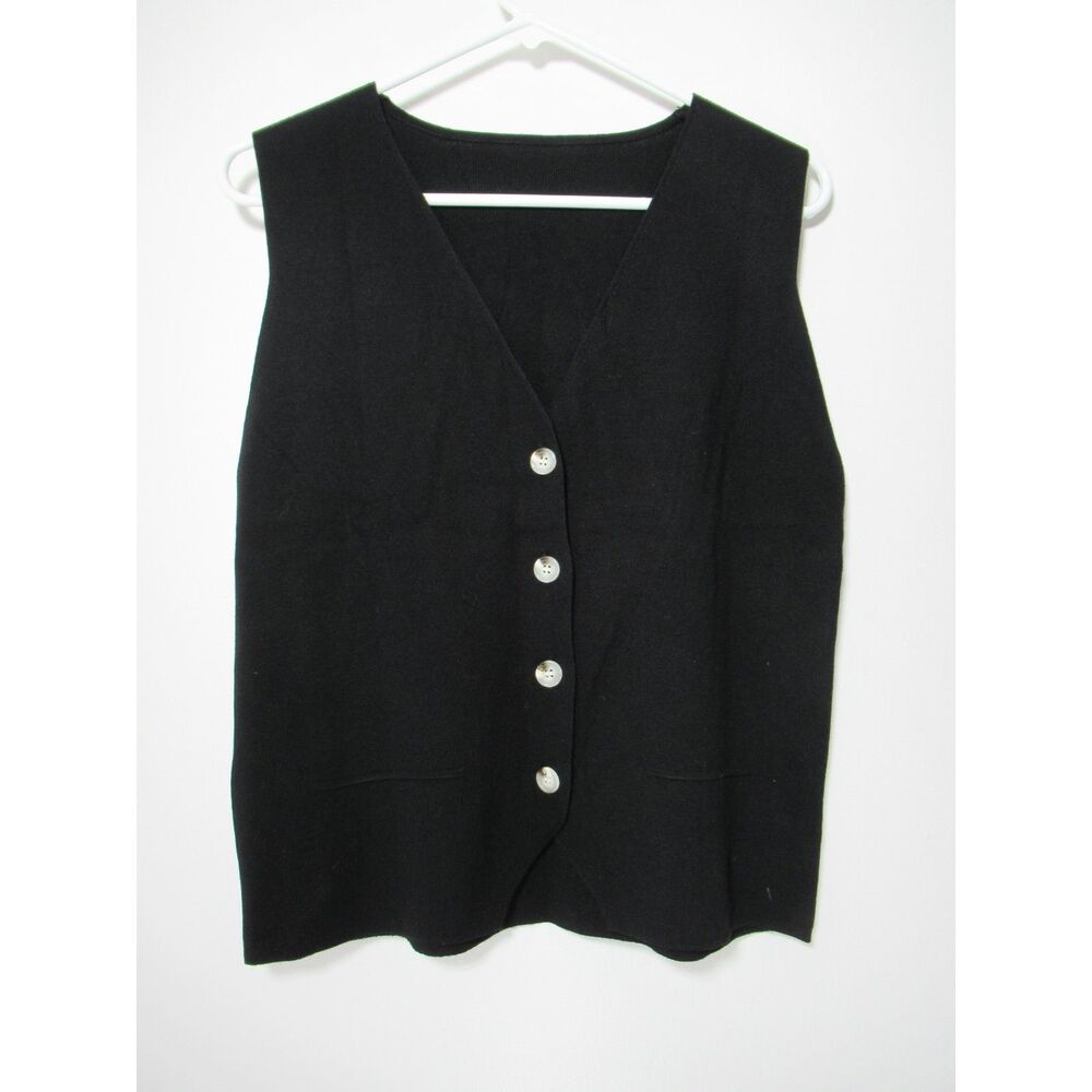 Black Knit Sweater Vest with Tortoise Buttons Size Medium